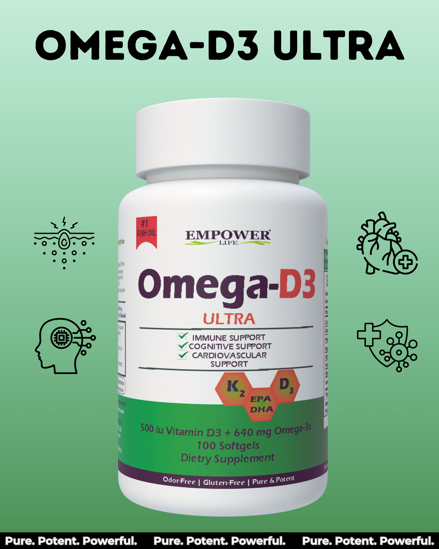 EMPOWER Omega-D3 ULTRA 100 softgels: High-potency Omega-3 & Vitamin D3 for heart, brain, immune health. Pure. Potent. Powerful.